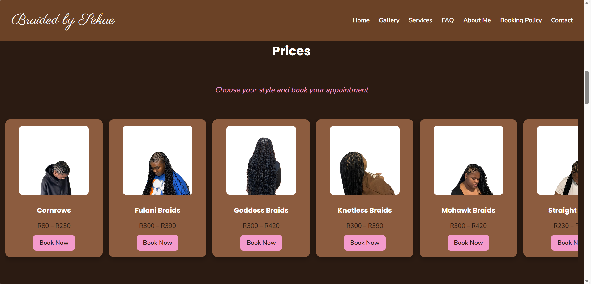 screenshot of website